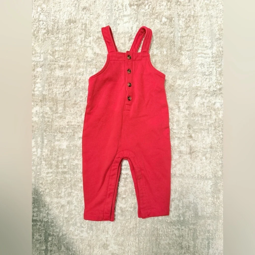 Old Navy Vibrant Red Kids fleece Overalls size 6-12 months